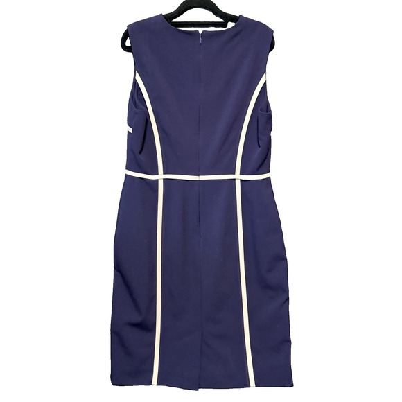 Calvin Klein White Piping Sheath Dress Navy Sz 12 business casual work office - Picture 2 of 7